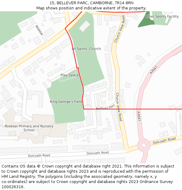 15, BELLEVER PARC, CAMBORNE, TR14 8RN: Location map and indicative extent of plot