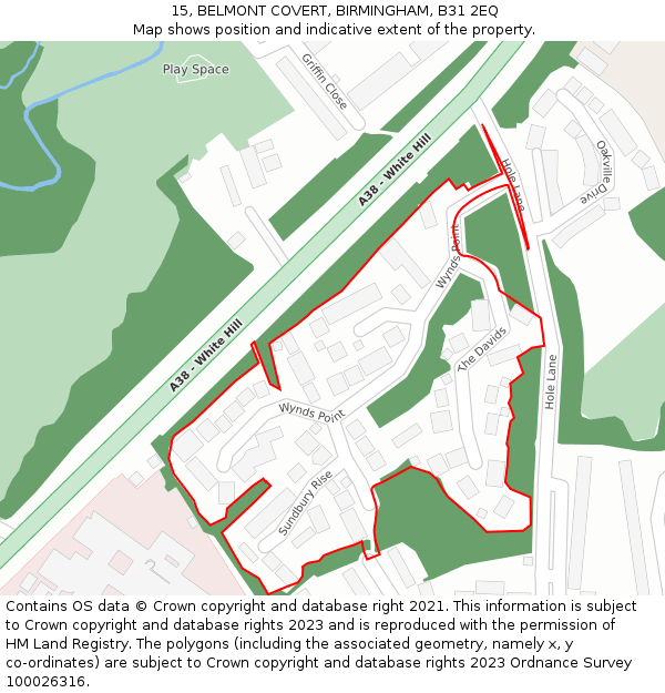 15, BELMONT COVERT, BIRMINGHAM, B31 2EQ: Location map and indicative extent of plot