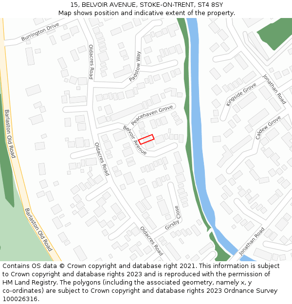 15, BELVOIR AVENUE, STOKE-ON-TRENT, ST4 8SY: Location map and indicative extent of plot