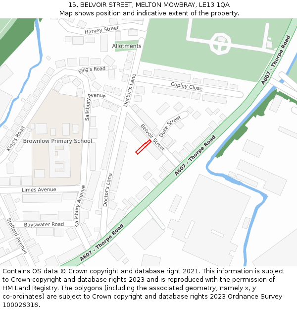 15, BELVOIR STREET, MELTON MOWBRAY, LE13 1QA: Location map and indicative extent of plot