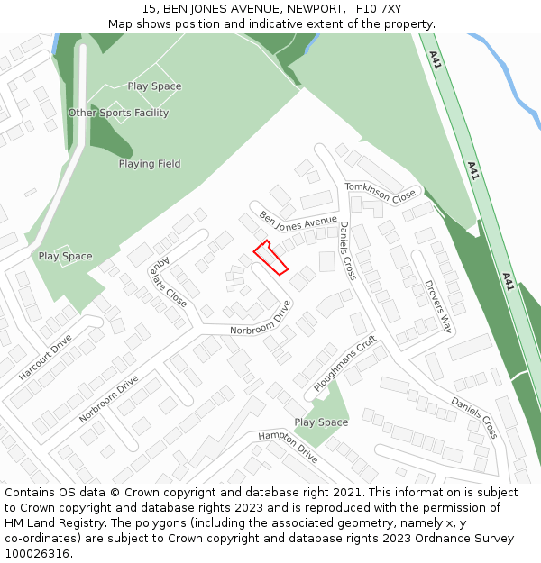 15, BEN JONES AVENUE, NEWPORT, TF10 7XY: Location map and indicative extent of plot