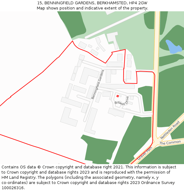 15, BENNINGFIELD GARDENS, BERKHAMSTED, HP4 2GW: Location map and indicative extent of plot