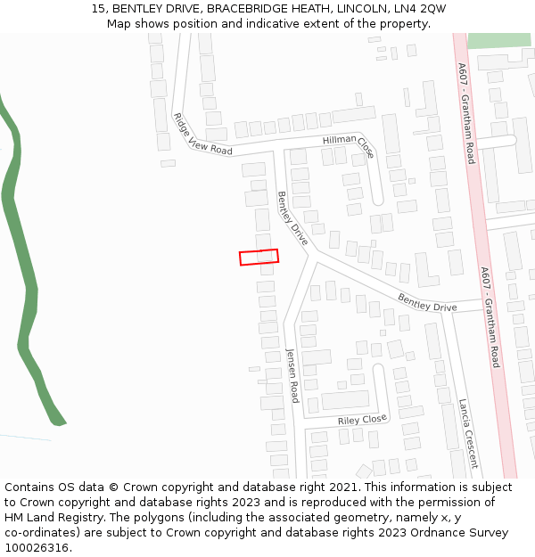 15, BENTLEY DRIVE, BRACEBRIDGE HEATH, LINCOLN, LN4 2QW: Location map and indicative extent of plot