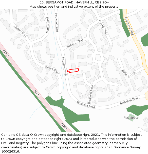15, BERGAMOT ROAD, HAVERHILL, CB9 9QH: Location map and indicative extent of plot