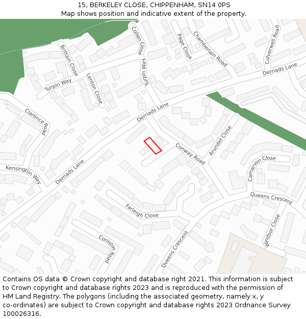 15, BERKELEY CLOSE, CHIPPENHAM, SN14 0PS: Location map and indicative extent of plot