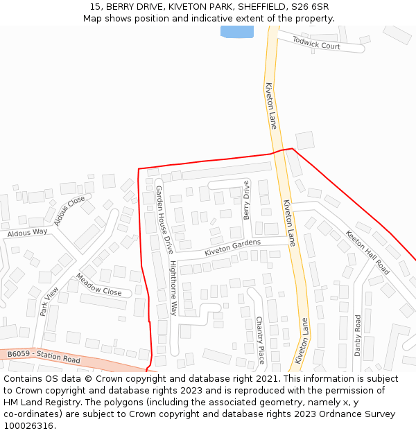 15, BERRY DRIVE, KIVETON PARK, SHEFFIELD, S26 6SR: Location map and indicative extent of plot