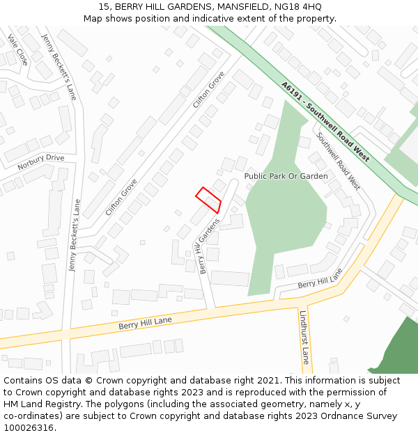 15, BERRY HILL GARDENS, MANSFIELD, NG18 4HQ: Location map and indicative extent of plot