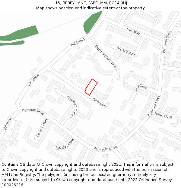 15, BERRY LANE, FAREHAM, PO14 3HJ: Location map and indicative extent of plot