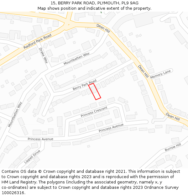 15, BERRY PARK ROAD, PLYMOUTH, PL9 9AG: Location map and indicative extent of plot