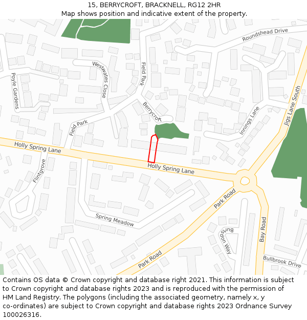 15, BERRYCROFT, BRACKNELL, RG12 2HR: Location map and indicative extent of plot