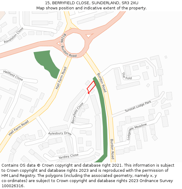 15, BERRYFIELD CLOSE, SUNDERLAND, SR3 2XU: Location map and indicative extent of plot