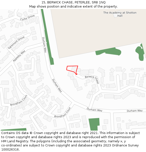 15, BERWICK CHASE, PETERLEE, SR8 1NQ: Location map and indicative extent of plot