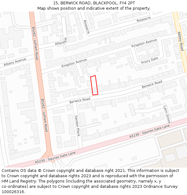 15, BERWICK ROAD, BLACKPOOL, FY4 2PT: Location map and indicative extent of plot