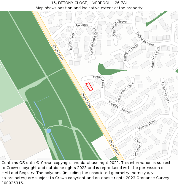 15, BETONY CLOSE, LIVERPOOL, L26 7AL: Location map and indicative extent of plot