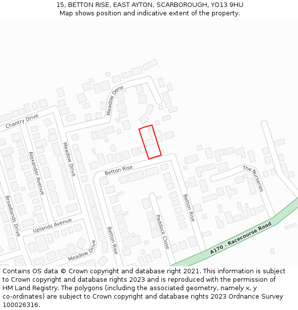 15, BETTON RISE, EAST AYTON, SCARBOROUGH, YO13 9HU: Location map and indicative extent of plot