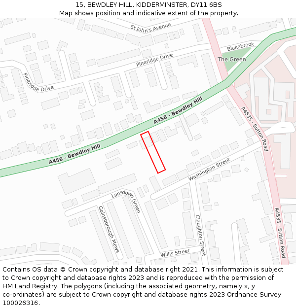 15, BEWDLEY HILL, KIDDERMINSTER, DY11 6BS: Location map and indicative extent of plot