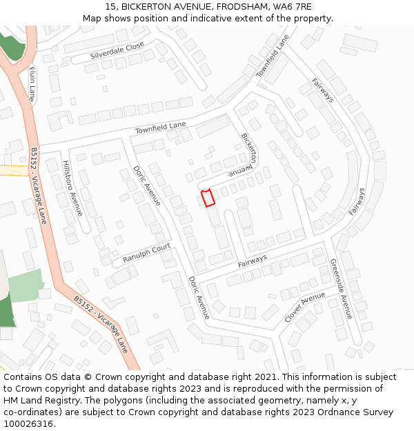 15, BICKERTON AVENUE, FRODSHAM, WA6 7RE: Location map and indicative extent of plot