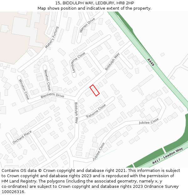 15, BIDDULPH WAY, LEDBURY, HR8 2HP: Location map and indicative extent of plot