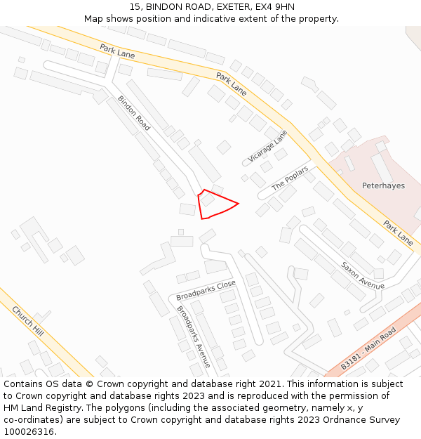 15, BINDON ROAD, EXETER, EX4 9HN: Location map and indicative extent of plot