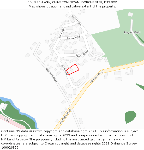 15, BIRCH WAY, CHARLTON DOWN, DORCHESTER, DT2 9XX: Location map and indicative extent of plot