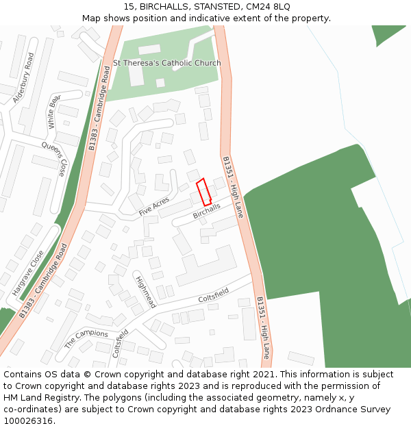 15, BIRCHALLS, STANSTED, CM24 8LQ: Location map and indicative extent of plot