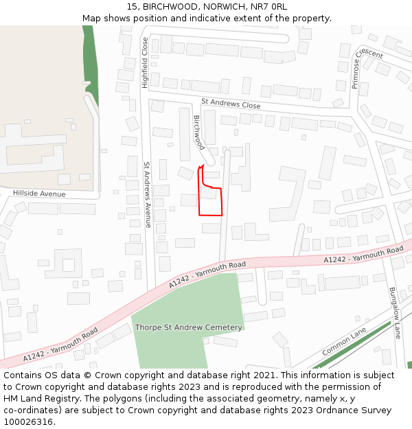 15, BIRCHWOOD, NORWICH, NR7 0RL: Location map and indicative extent of plot