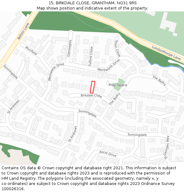 15, BIRKDALE CLOSE, GRANTHAM, NG31 9RS: Location map and indicative extent of plot