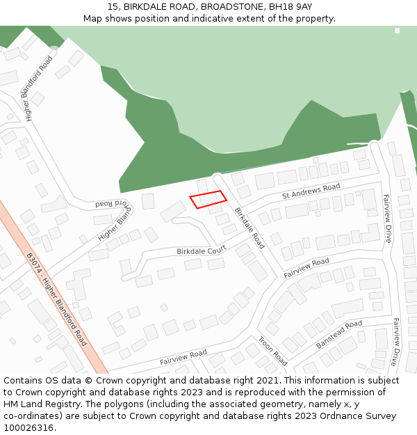 15, BIRKDALE ROAD, BROADSTONE, BH18 9AY: Location map and indicative extent of plot