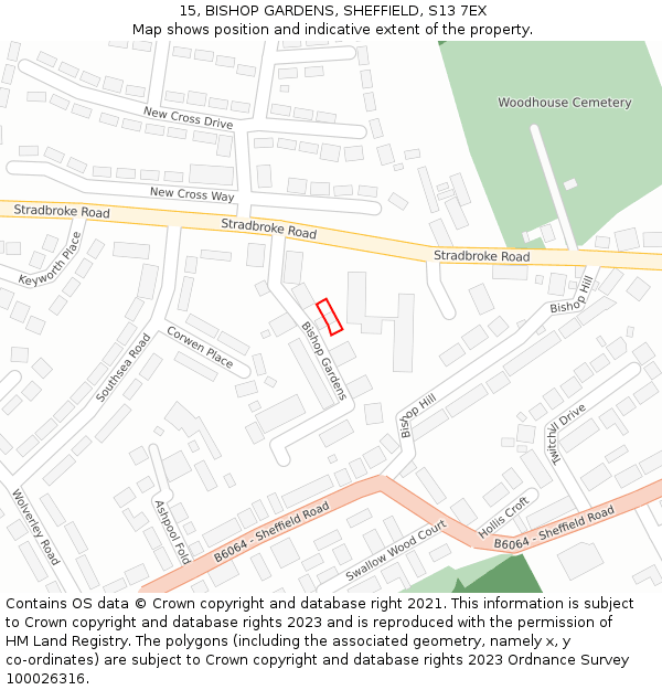 15, BISHOP GARDENS, SHEFFIELD, S13 7EX: Location map and indicative extent of plot