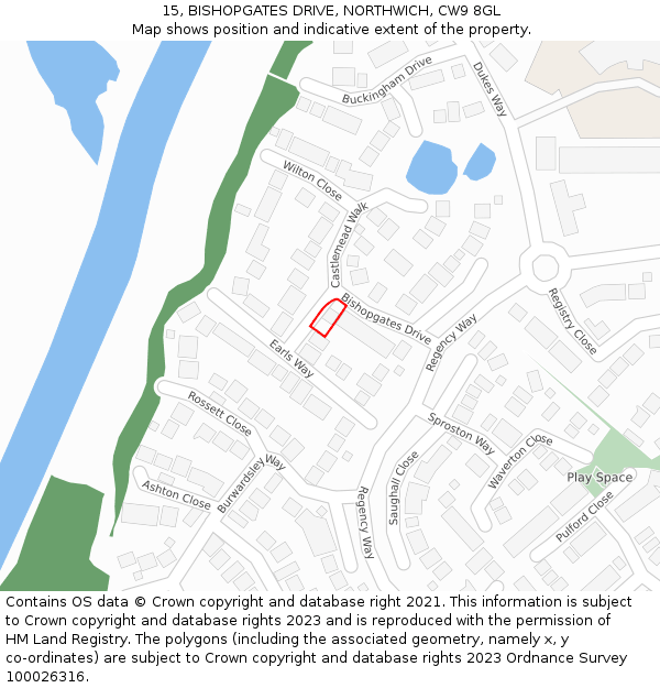 15, BISHOPGATES DRIVE, NORTHWICH, CW9 8GL: Location map and indicative extent of plot