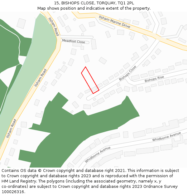 15, BISHOPS CLOSE, TORQUAY, TQ1 2PL: Location map and indicative extent of plot