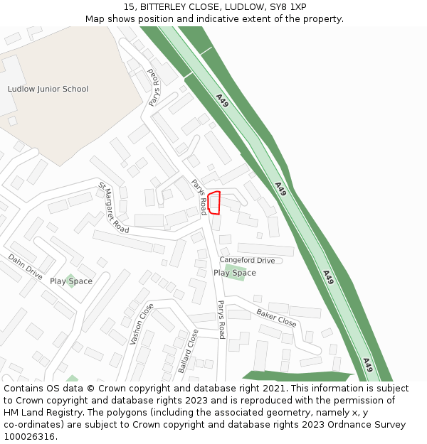 15, BITTERLEY CLOSE, LUDLOW, SY8 1XP: Location map and indicative extent of plot