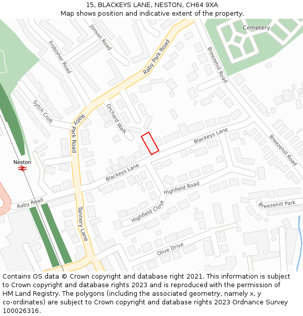 15, BLACKEYS LANE, NESTON, CH64 9XA: Location map and indicative extent of plot