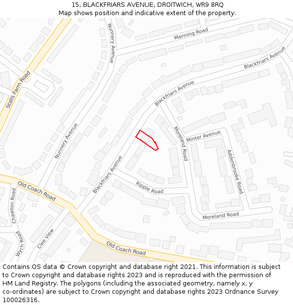 15, BLACKFRIARS AVENUE, DROITWICH, WR9 8RQ: Location map and indicative extent of plot