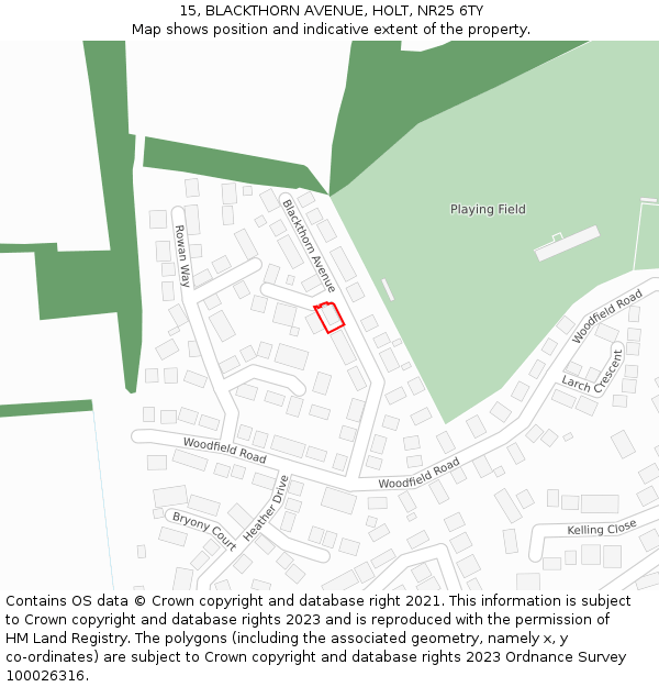 15, BLACKTHORN AVENUE, HOLT, NR25 6TY: Location map and indicative extent of plot