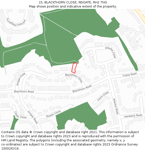 15, BLACKTHORN CLOSE, REIGATE, RH2 7NG: Location map and indicative extent of plot