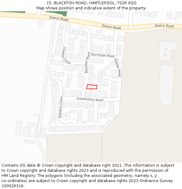 15, BLACKTON ROAD, HARTLEPOOL, TS26 0QG: Location map and indicative extent of plot
