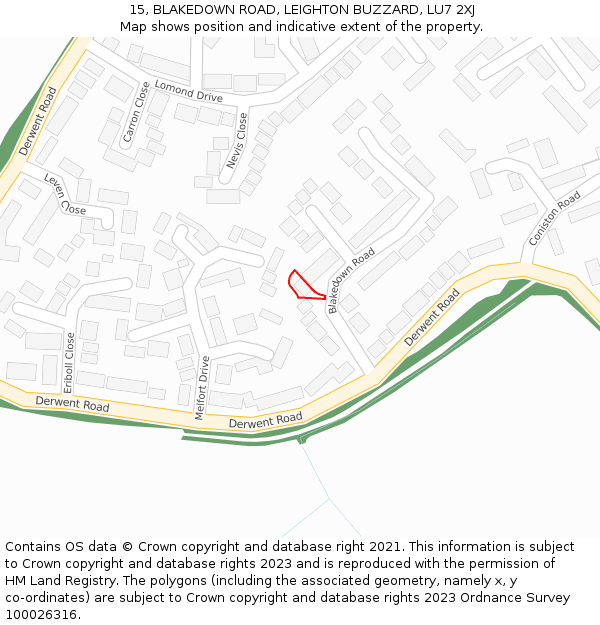 15, BLAKEDOWN ROAD, LEIGHTON BUZZARD, LU7 2XJ: Location map and indicative extent of plot