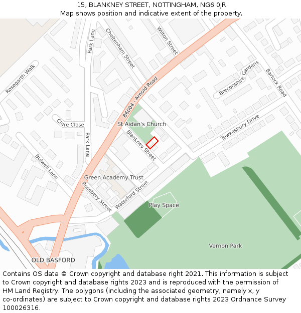 15, BLANKNEY STREET, NOTTINGHAM, NG6 0JR: Location map and indicative extent of plot