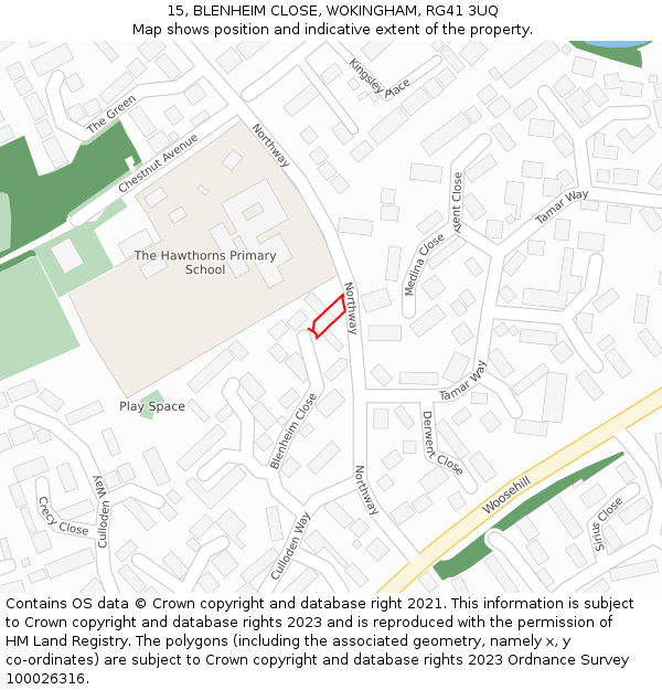 15, BLENHEIM CLOSE, WOKINGHAM, RG41 3UQ: Location map and indicative extent of plot