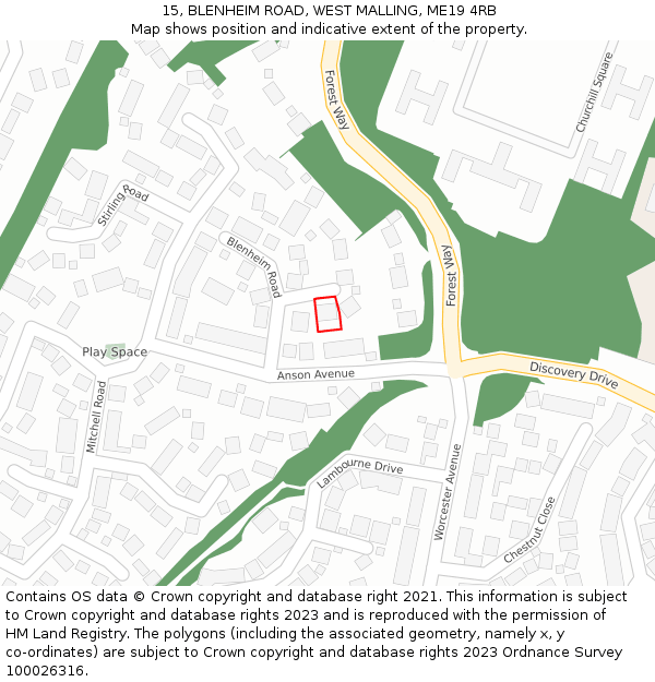 15, BLENHEIM ROAD, WEST MALLING, ME19 4RB: Location map and indicative extent of plot