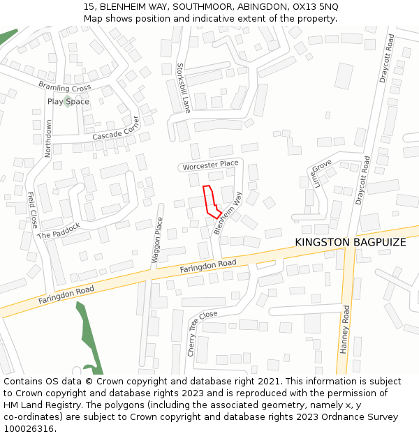 15, BLENHEIM WAY, SOUTHMOOR, ABINGDON, OX13 5NQ: Location map and indicative extent of plot