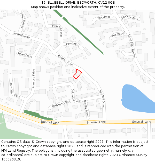 15, BLUEBELL DRIVE, BEDWORTH, CV12 0GE: Location map and indicative extent of plot