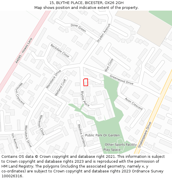 15, BLYTHE PLACE, BICESTER, OX26 2GH: Location map and indicative extent of plot