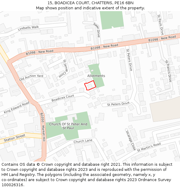 15, BOADICEA COURT, CHATTERIS, PE16 6BN: Location map and indicative extent of plot