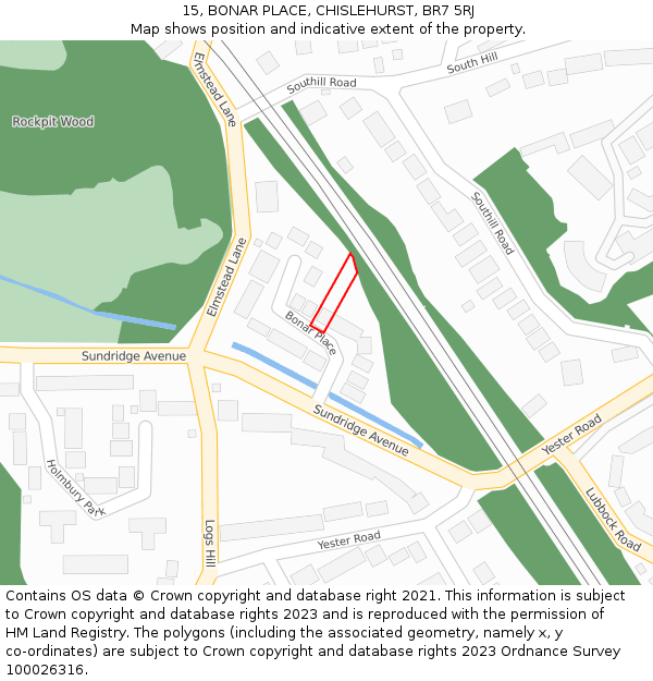 15, BONAR PLACE, CHISLEHURST, BR7 5RJ: Location map and indicative extent of plot