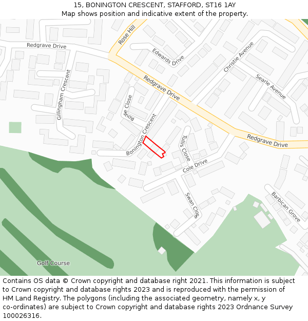15, BONINGTON CRESCENT, STAFFORD, ST16 1AY: Location map and indicative extent of plot
