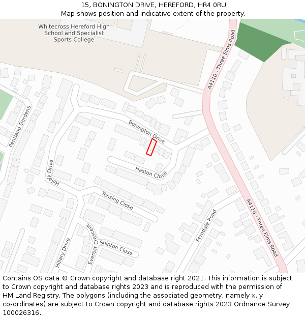 15, BONINGTON DRIVE, HEREFORD, HR4 0RU: Location map and indicative extent of plot
