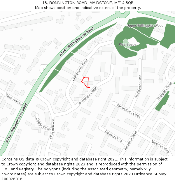15, BONNINGTON ROAD, MAIDSTONE, ME14 5QR: Location map and indicative extent of plot