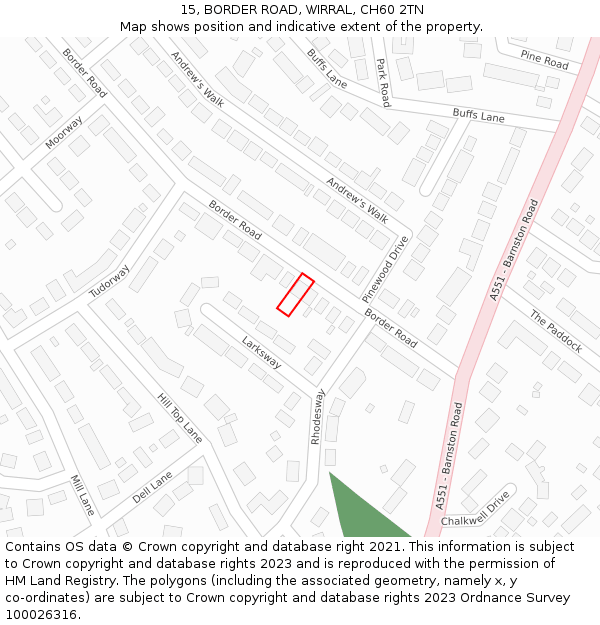 15, BORDER ROAD, WIRRAL, CH60 2TN: Location map and indicative extent of plot